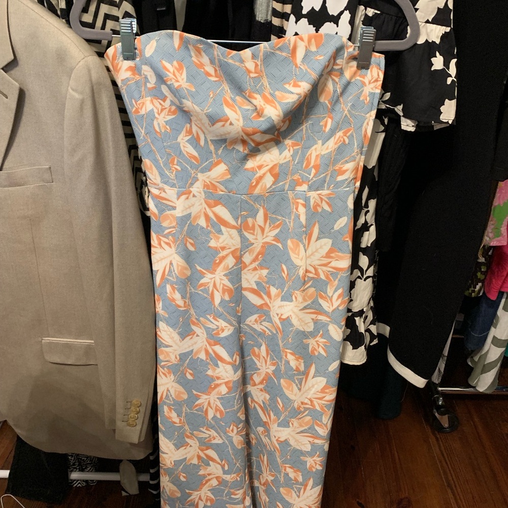 H&M Strapless Floral Jumpsuit - Light Blue and Peach